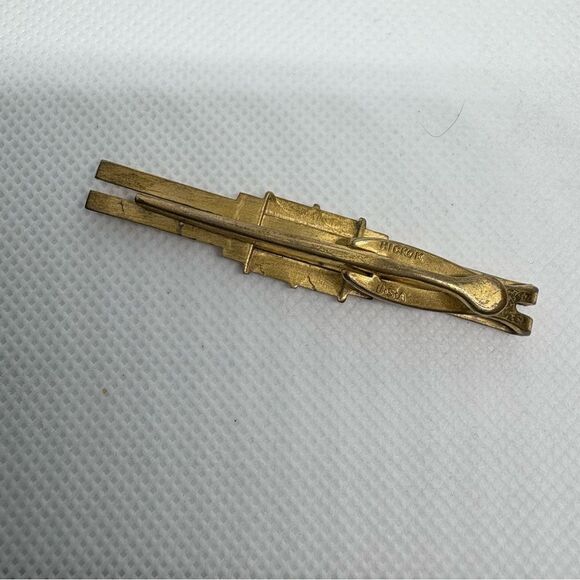 Vintage Hickok Art Deco Tie Bar Clip Gold Tone Geometric 1930s 1940s - Picture 9 of 11